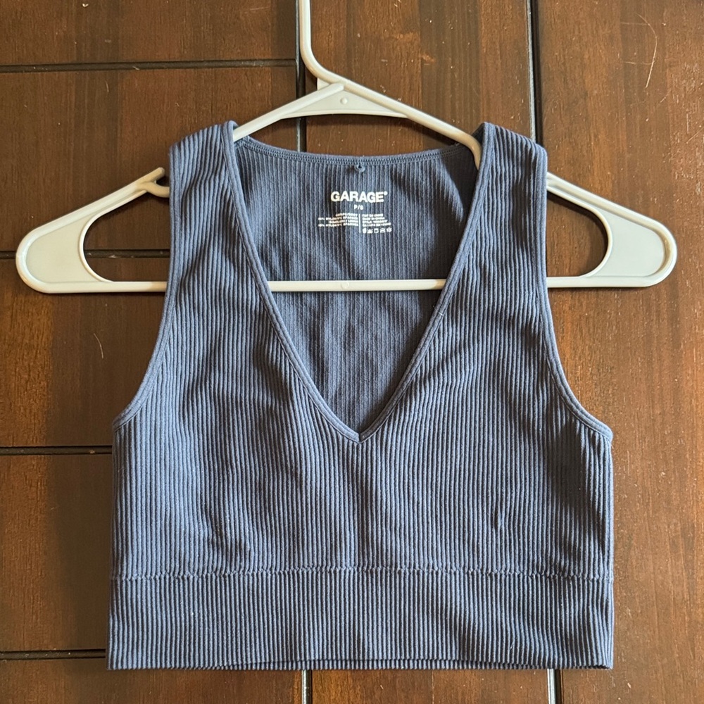 Garage Navy Ribbed Tank Top